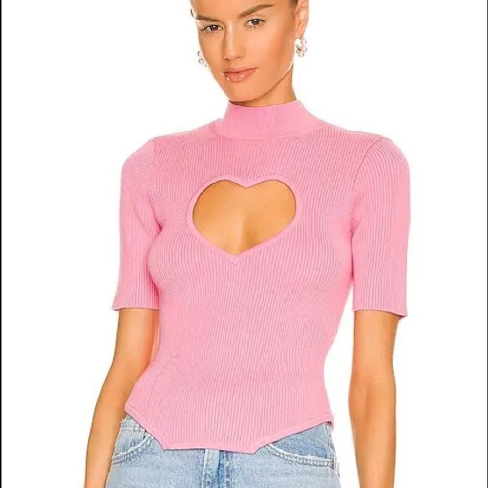 Fleur du Mal Heart Cutout Knit Top in Cupid Pink